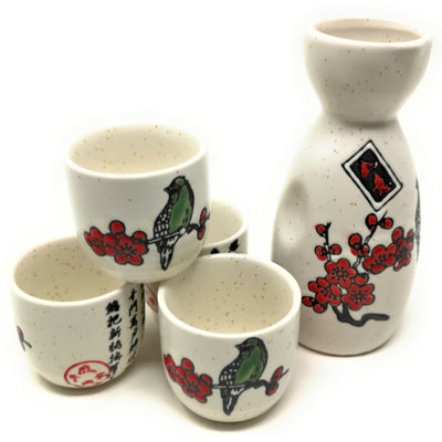 5-Piece Sake Set, Durable Ceramic Japanese Sake Set With 1 Carafe/Decanter/Tokkuri Bottle And 4 Ochoko Cups For Sake At Home Or Restaurant - Cherry Bl -  Wildon HomeÂ®, 4C6FE12EB4AE48CB8EE36C9EBE3411EF