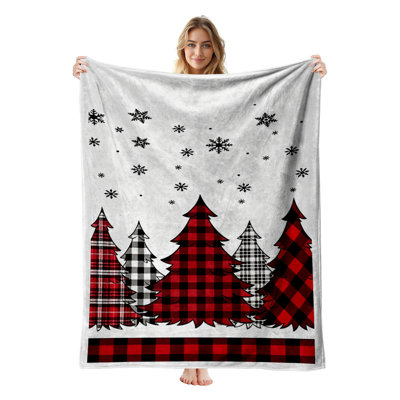 JYK Christmas Flannel Fleece Twin Blanket, Lightweight, Breathable, Soft Cozy Warm Plush Microfiber, 60"x80",  Buffalo Trees Snowflakes
