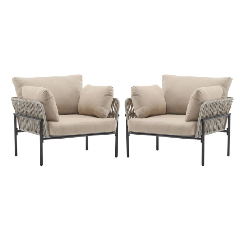 Ensemble de 2 chaises longues en fer beige, Gris