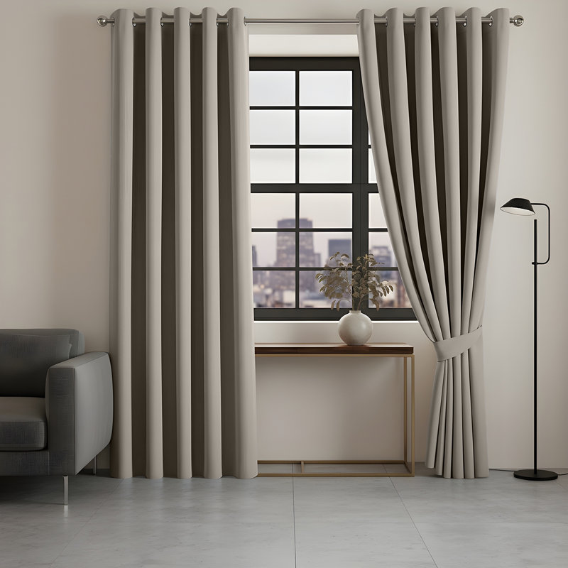 100% Linen Blackout Curtains with Eyelets – Ready Made, 117 cm W x 137 cm L, Mink