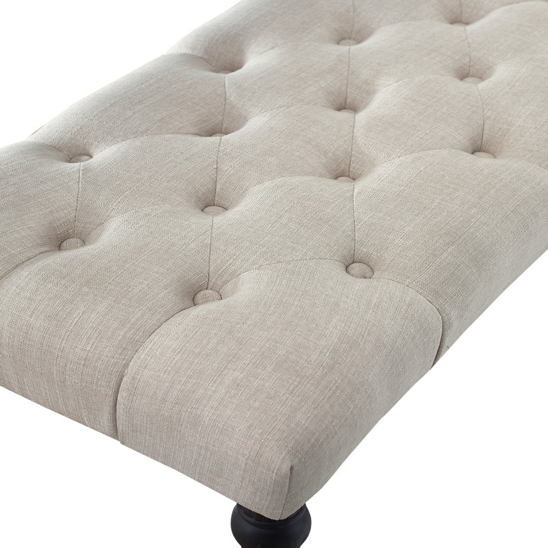Fabric Tufted Turned Leg  Dining Bench, Tan