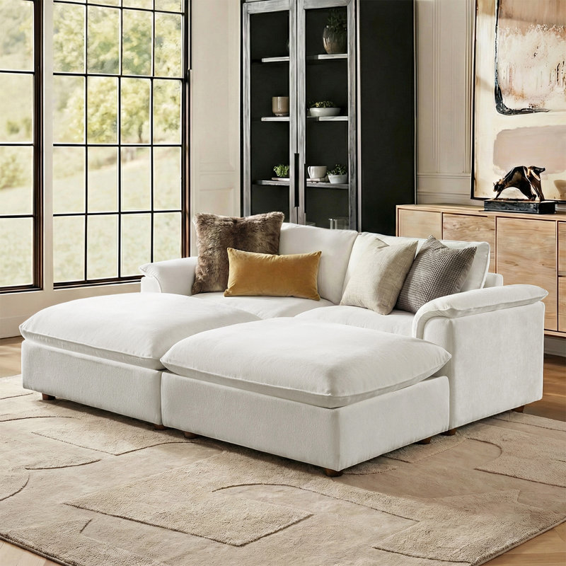Cioffi Oversized 4 Piece Down Blend Modular Cloud Sleeper Sofa with Removable Cushion Cover, Ivory