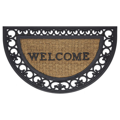 Kate Aurora Bedford Half Circle Coir Bristled Outdoor Welcome Mat with Rubber Trim - 18"x30"