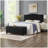 Upholstered tufted button storage bench ,Faux leather entry bench with spindle wooden legs, Bed bench- Black