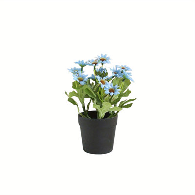7,87 "Faux petite fleur de marguerite bleue Bonsai pour la table de bureau de cuisine à domicile, balcon, pelouse, décoration de fleurs soyeuses