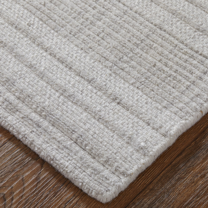 Highview Hand Woven Polyester Striped Area Rug in Gray, Ivory, Rectangle 2' x 3'
