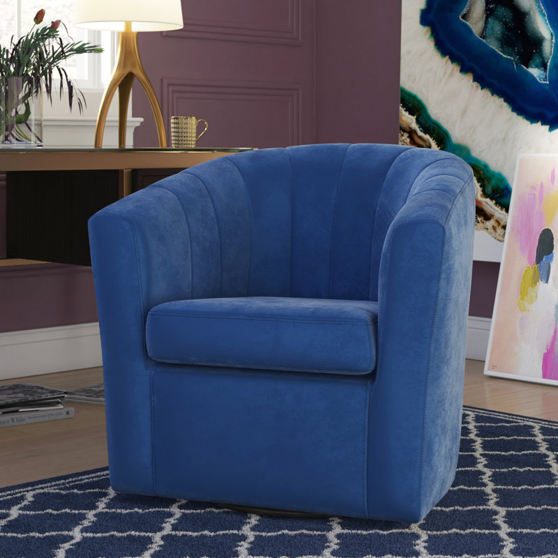 Coeur Velvet Swivel Barrel Chair, Blue Velvet