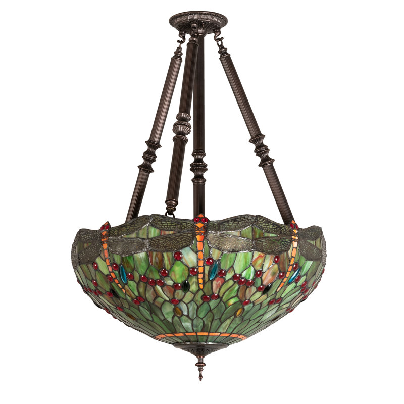 Luminaire bol suspendu à 4 lumières Tiffany