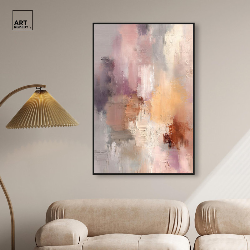 Décoration murale abstraite Hazy Sunset IV par Art Remedy, cadre noir, 30 x 45, H 46 po x l 31 po, Structure noire