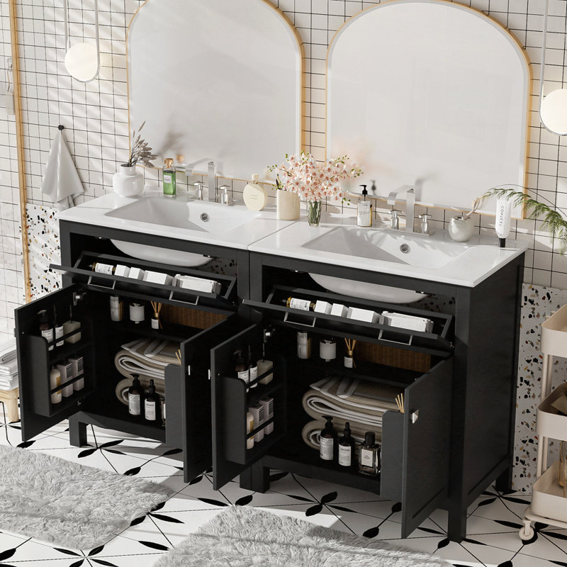 Ensemble de meuble-lavabo double avec salle de bain (séparé), Noir, noir, noir, noir