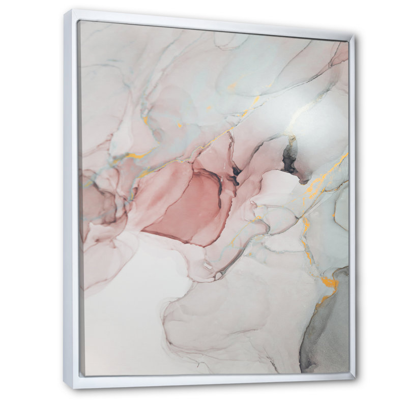 Ondulations grises et roses - œuvres d'art sur toile modernes, Toile avec cadre blanc, H 36 po x l 24 po x P 1 po