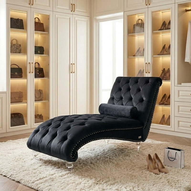 Chaise longue rembourrée en velours Jakolbi Elegant, Velours noir
