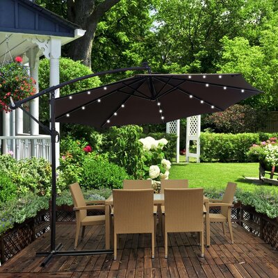 Bonnique 10 Ft Outdoor Patio Umbrella Solar Powered LED Lighted Sun Shade Market Waterproof 8 Ribs Umbrella With Crank And Cross Base For Garden Deck -  Arlmont & Co., 1167A205C6EE46EDA04624634D58323E