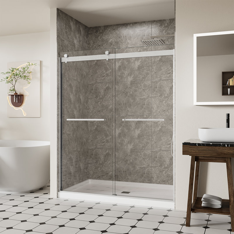 56-60" W X 74" H Frameless Double Sliding Shower Door With 5/16" (8Mm) Clear SGCC Tempered Glass, Brushed Nickel Finish