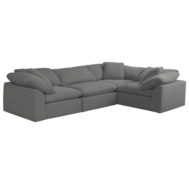 Cloud-Inspired 132" 4 Piece Oversized Deep Lounge Slipcovered Modular Corner Sectional | Performance Fabric Washable Water-Resistant Stain-Proof | Deep-Seating Down-Filled Couch | Plush Cushions, Modern Design 