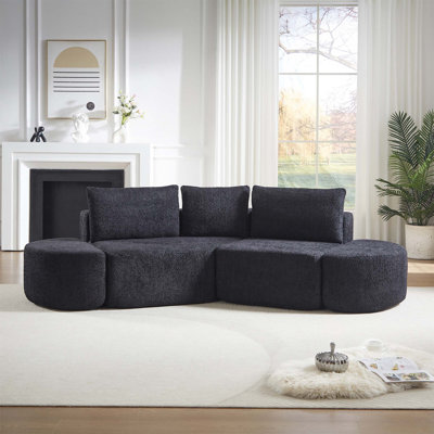 Ensemble de canapé modulaire en V de 106,3 pouces avec tissu en chenille, coussins décoratifs et repose-pieds courbés pour les salons, les chambres et les bureaux.