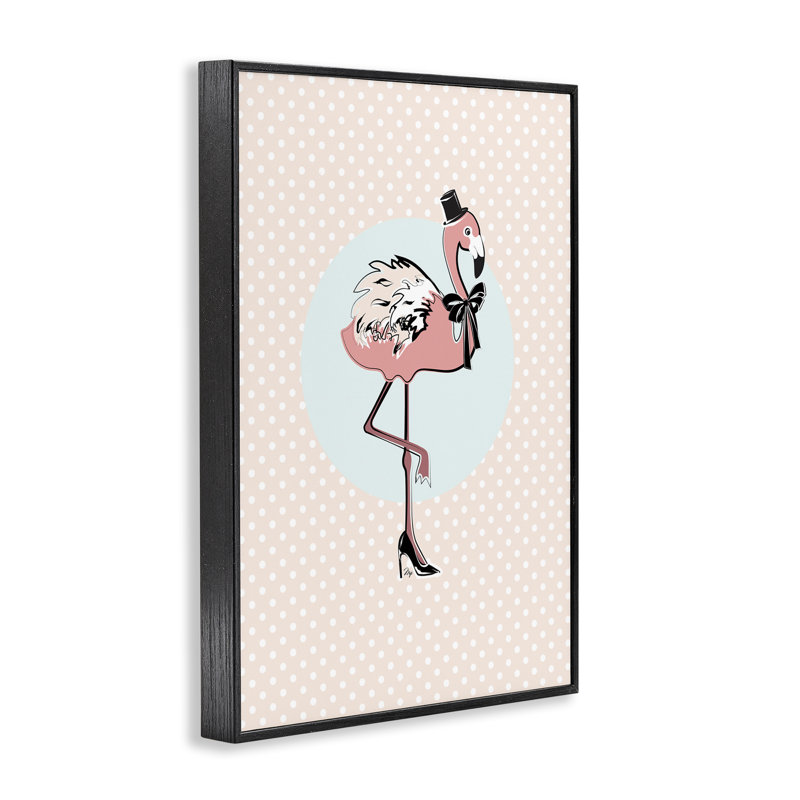 Flamant rose et chapeau haut de forme, estampe numérique par Martina Pavlova, Giclée encadrée noir minuit
