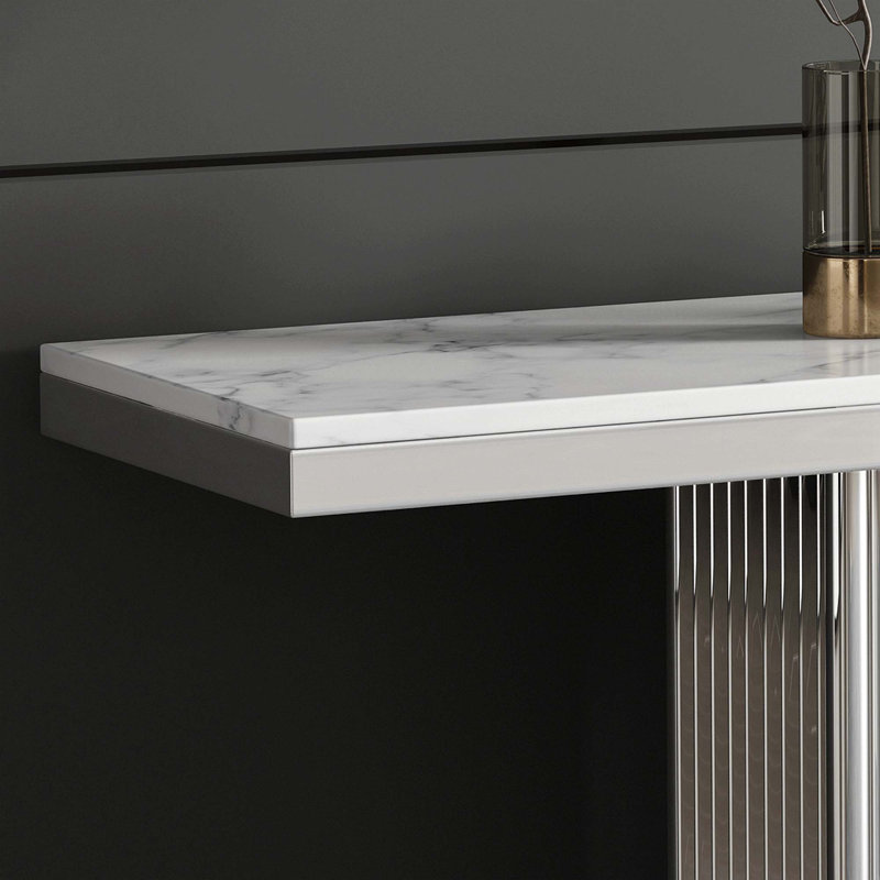 59.06'' Marble Top Console Table, Silver, White