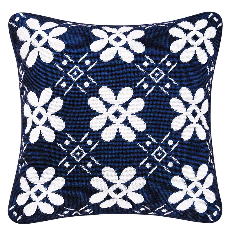 Tile Needlepoint Pillow, Blue