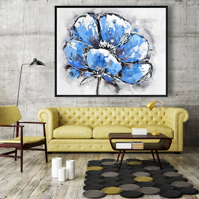 Abstract Blue Petals Print On Canvas