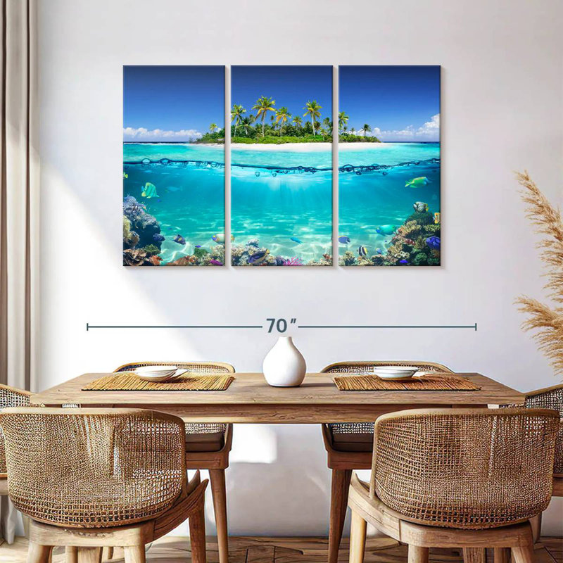 Gillard, île tropicale, récif de corail, H 36 po x l 57 po