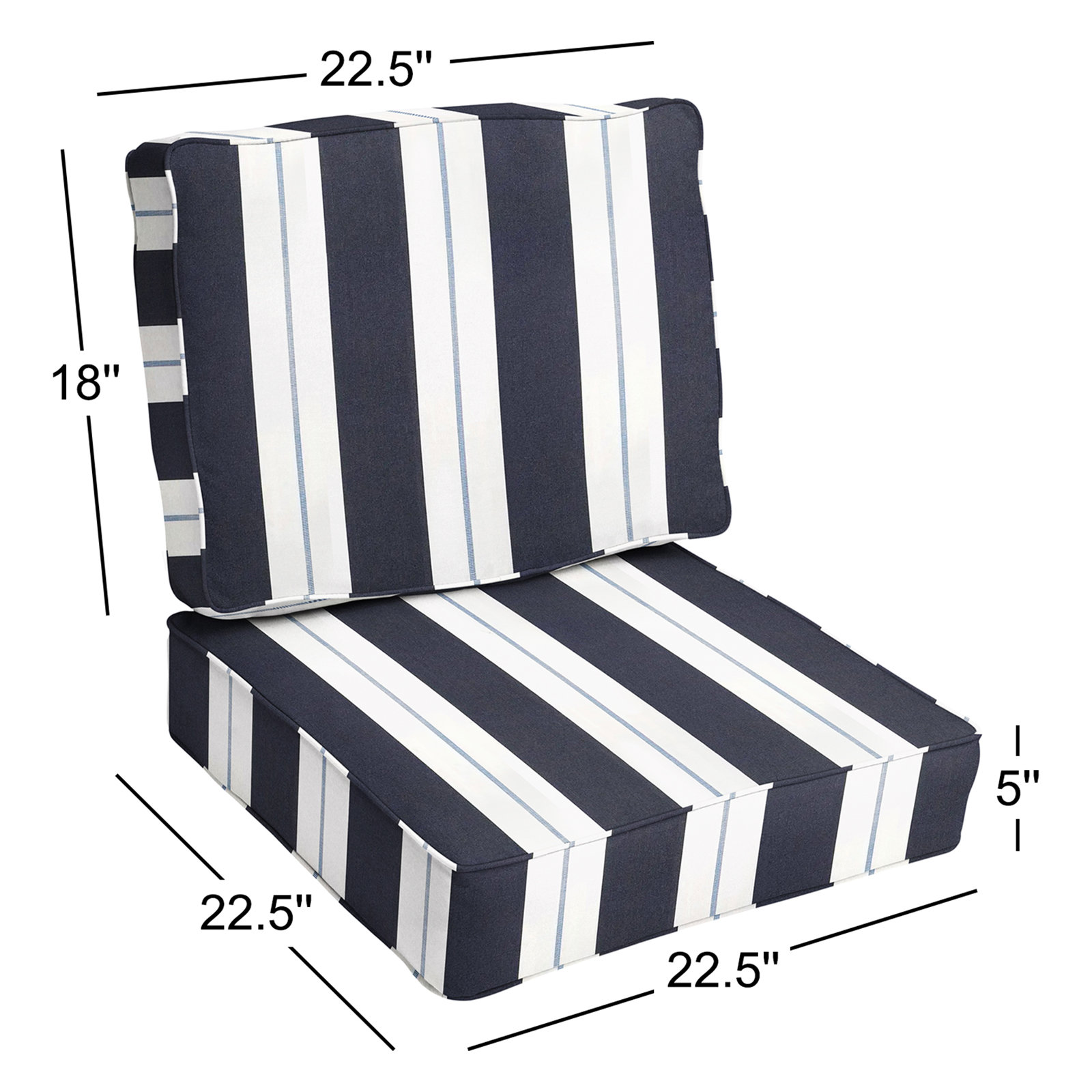 Deana Sunbrella® Seat and Back Cushion, Navy Stripe Sunbrella®, 22.5" W x 22.5" D