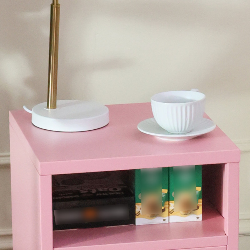 Katarra 26'' Tall Metal Nightstand Storage Cabinets With Lock, Pink