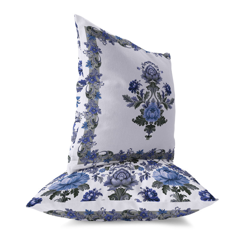Opulent Flora Frames  Square Throw Pillow, 20"H x 20"W, Blue/Green