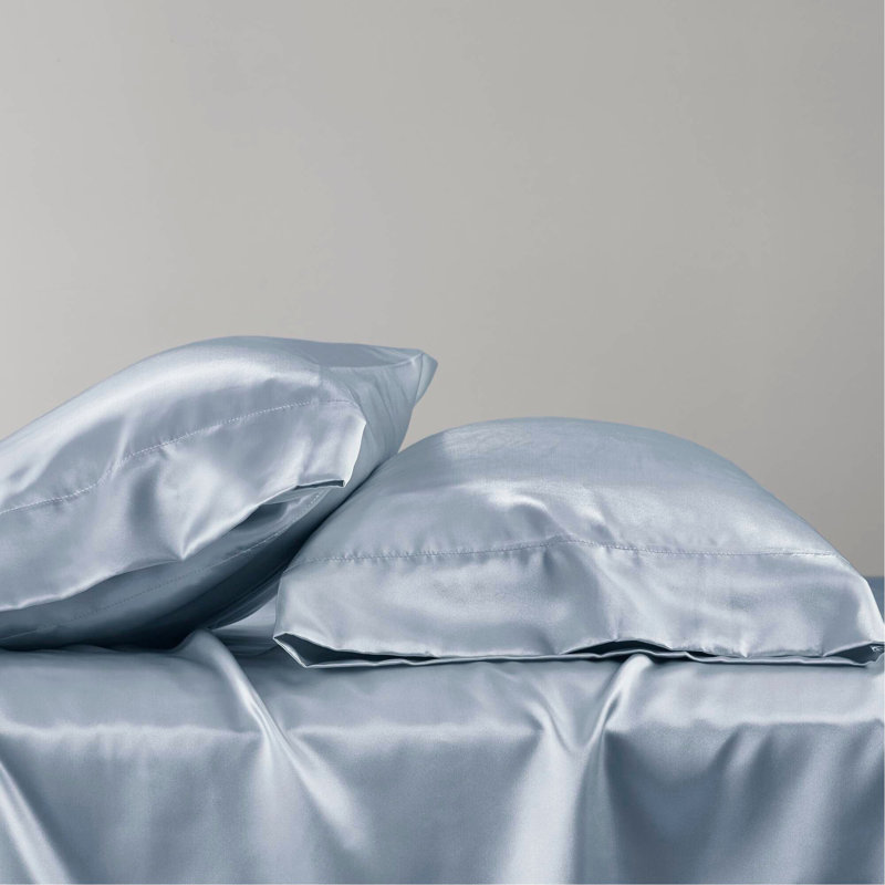 Ensemble de draps en satin de luxe, Couvre-lit très grand + 5 pièces supplémentaire, Bleu