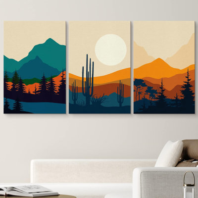 Paysage néon, désert et forêt, paysage, nature, paysage numérique, art moderne