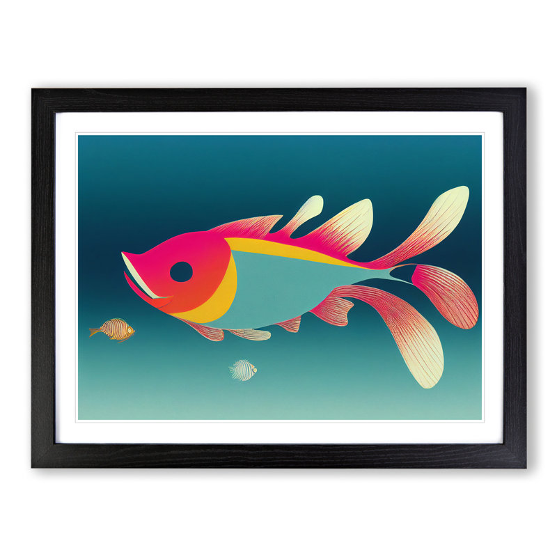 Animated Fish Abstract - Single Picture Frame Print, 46cm H x 64cm W x 2cm D, Black Framed
