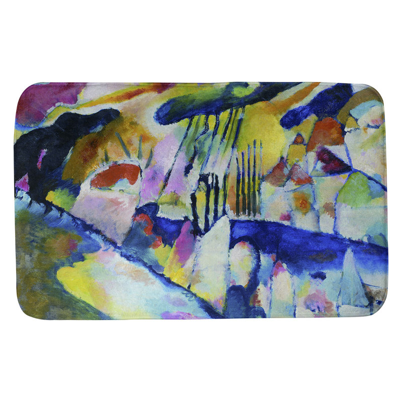 Tapis pour salle de bain Gagliano, l 21 po x L 34 po, Bleu / Jaune