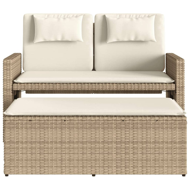 Banc de patio inclinable avec coussins Vidaxl, Crème / blanc / beige