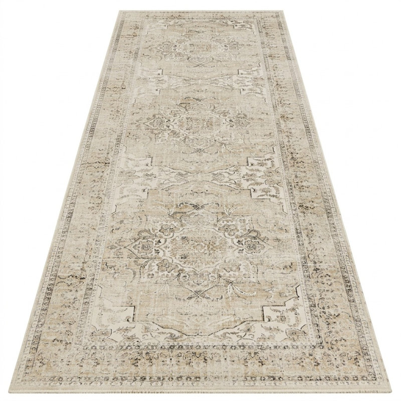 Tapis de couloir de cuisine Boho, Beige / blanc / noir floral