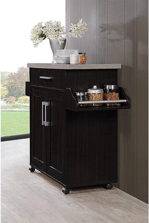 Albizu Wood Kitchen Island, Black/Grey