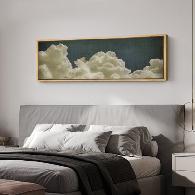 Clouds " Green Navy Blue Pastel Clouds Abstract Landscapes Vintage Moody Minimalist Wall Decor Artwork 1 "