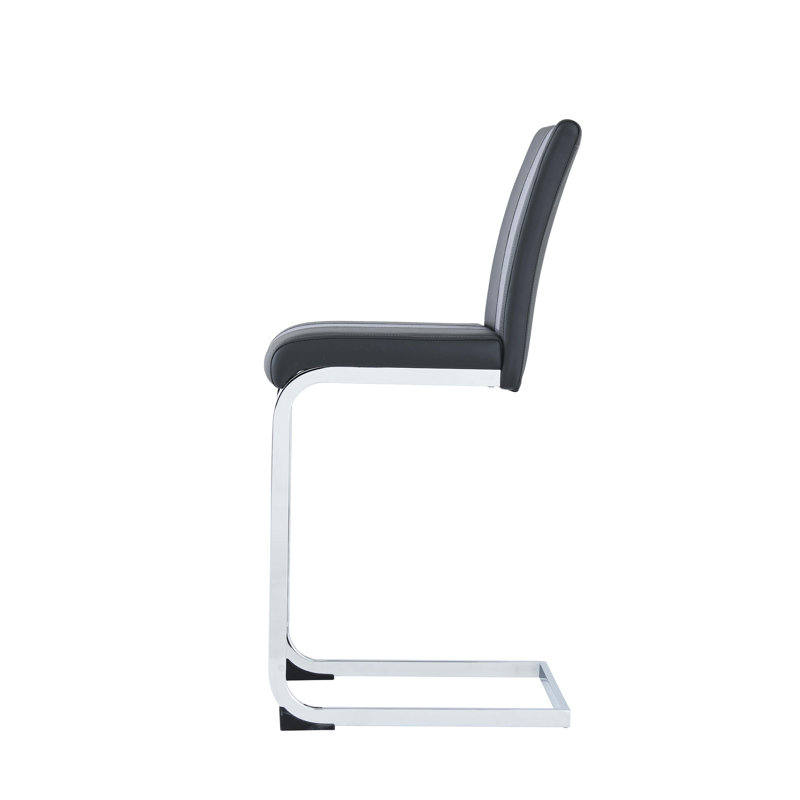 4 tabourets de bar gris - base élégante, rembourrés, repose-pieds en métal (4 unités), pieds en forme de L, repose-pieds, butées avant argentées, hauteur 40 po, largeur 17 po, profondeur 21 po