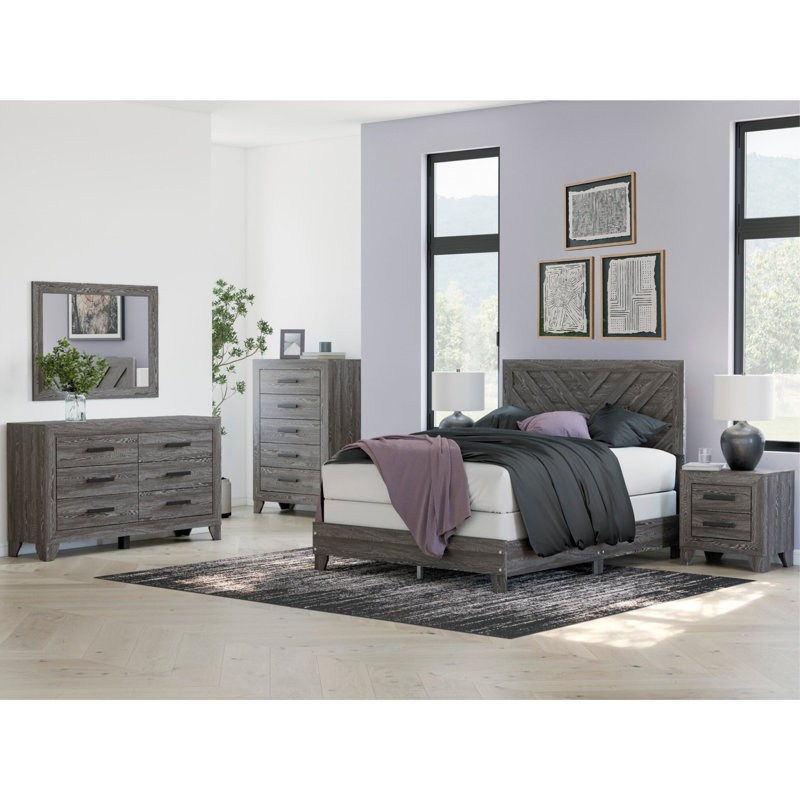 Ensemble de chambre à coucher à panneaux standard 5 pièces Senka, Grand
