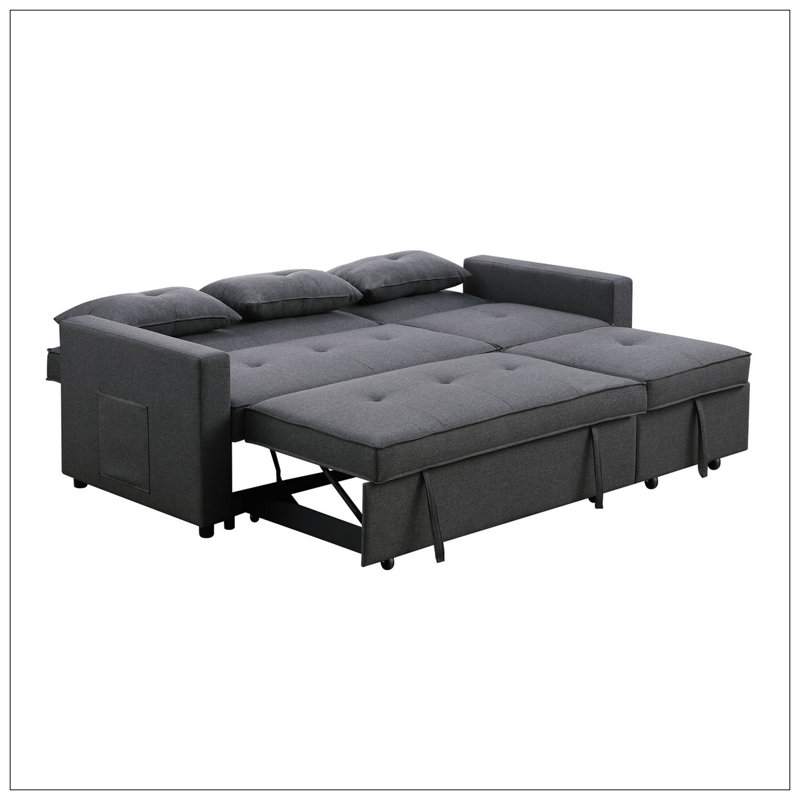 Canapé-lit convertible 79,75 po en lin gris foncé avec poche latérale