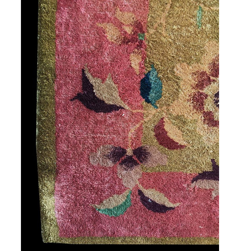 Tapis art déco chinois moderne des années 1920 rose 2 pi 2 po x 3 pi 9 po