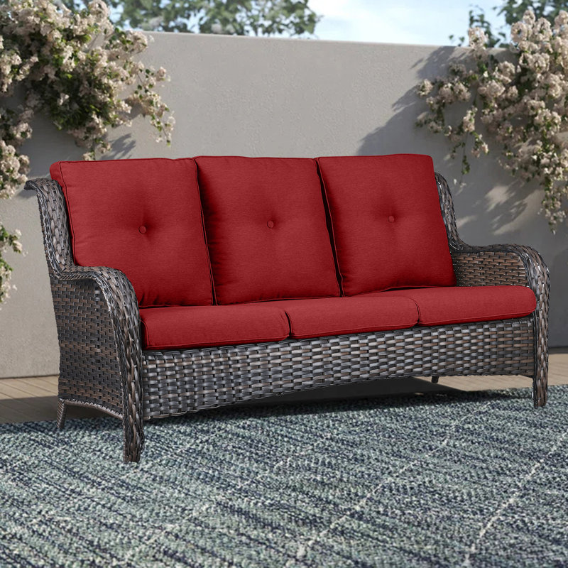 Bonia 72.44'' Wide Straight Patio Sofa with Cushions, Brown, Red