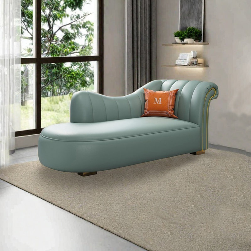 Chaise longue en bois massif de style simple, Orienté à droite, Vert clair