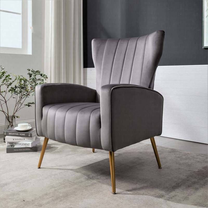 Fauteuil d'appoint à oreilles en velours, Gris