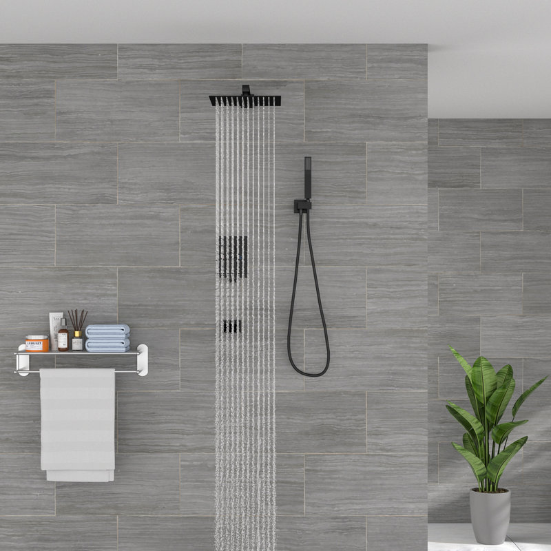 High Pressure Adjustable Dual Shower Head wall Mounted Shower, Black