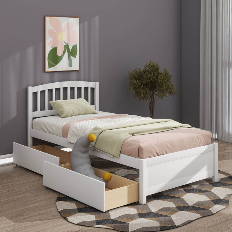 Tête de lit simple à deux tiroirs avec cadre de rangement en bois, Blanc
