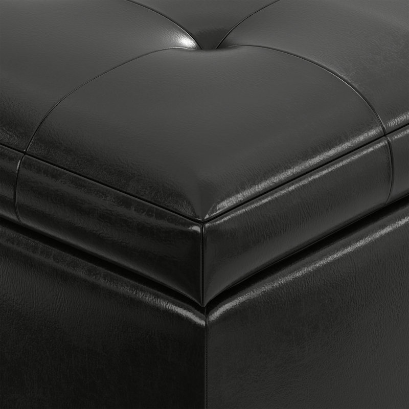 Cosmopolitan 34"W Upholstered Storage Ottoman with Tufted Design and Large Interior Storage, Midnight Black
