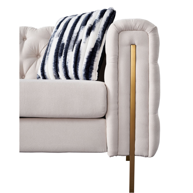 Canapé à accoudoirs carrés 84,25 po Jamayiah, Velours beige
