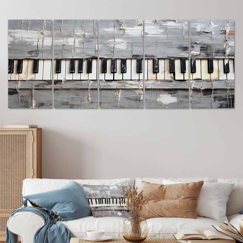 Minimalisme, touches de piano grises et blanches, H 28 po x l 60 po