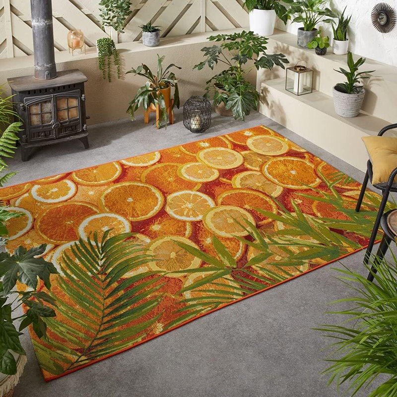 Outdoor Rug Fresh Orange for Garden Patios Decking Multicolour Colourful Flat Woven Carpet, Rectangle 160 x 230 cm