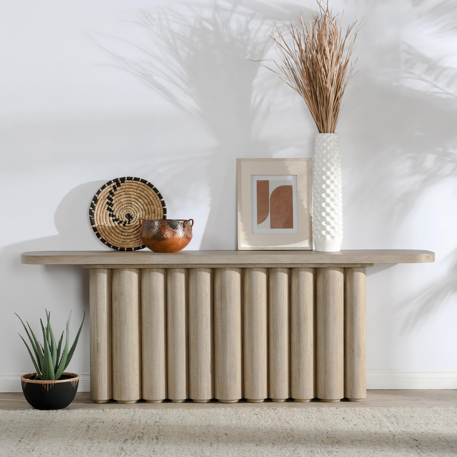 Tiber 90" Console Table, Beige Wood